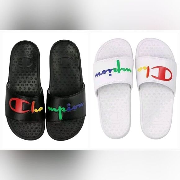Champion Women's Rainbow Logo Super Split Script Slides White Size 7 NIB - Picture 2 of 2